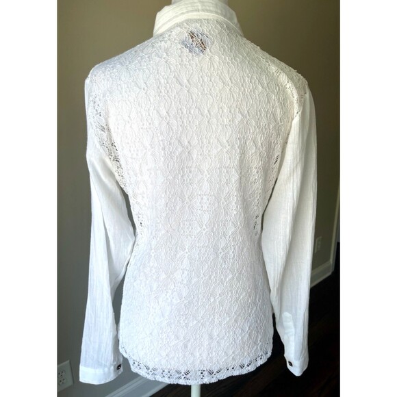 Blanc du Nil Shirt US 6 Gauzy Egyptian Cotton Lace Back Boho Airy Travel Summer - Picture 2 of 14